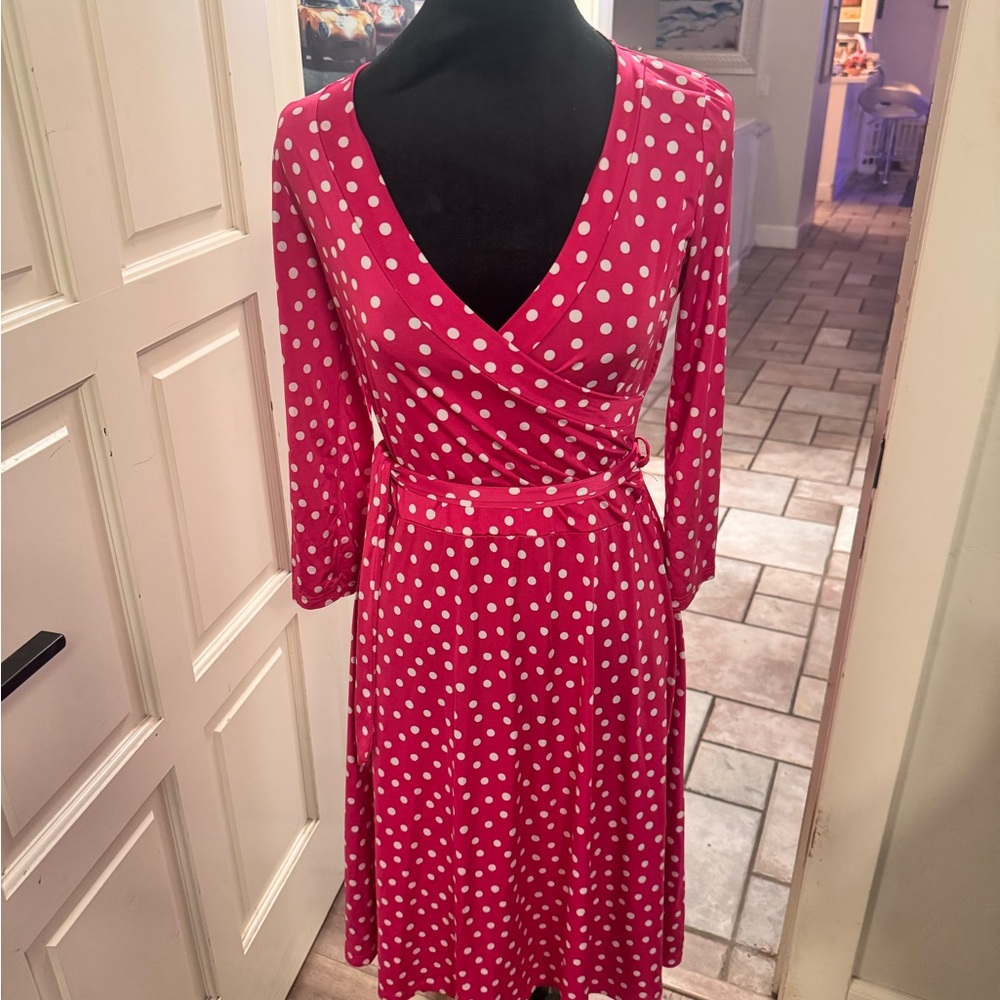 Red and White Fit and Flare Wrap Dress